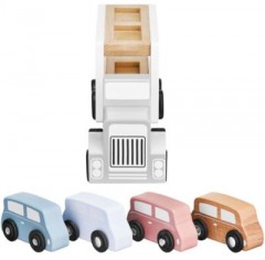 mamabrum Autotransporter aus Holz mit Fahrzeugen mit 1 Lastwagen und 4 Holzautospielzeugen Spielzeugauto Деревянный автовоз с транспортными средствами с 1 грузовиком и 4 деревянными игрушечными машинками