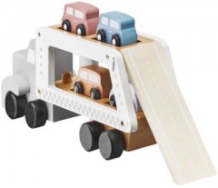 mamabrum Autotransporter aus Holz mit Fahrzeugen mit 1 Lastwagen und 4 Holzautospielzeugen Spielzeugauto Деревянный автовоз с транспортными средствами с 1 грузовиком и 4 деревянными игрушечными машинками