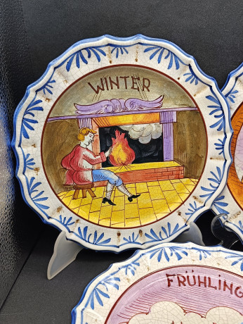 Тарелки декоративные винтажные Bassano / Коллекция "Времена года", 4 шт., керамика, 24.5 см, Италия, 1960-70гг.