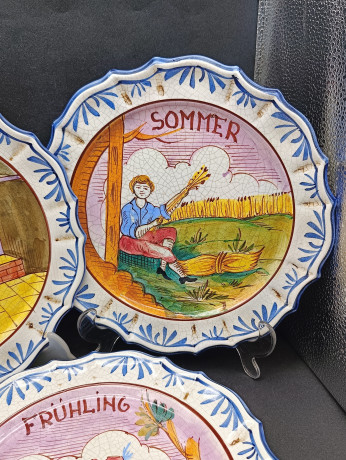 Тарелки декоративные винтажные Bassano / Коллекция "Времена года", 4 шт., керамика, 24.5 см, Италия, 1960-70гг.