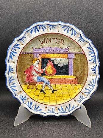 Тарелки декоративные винтажные Bassano / Коллекция "Времена года", 4 шт., керамика, 24.5 см, Италия, 1960-70гг.