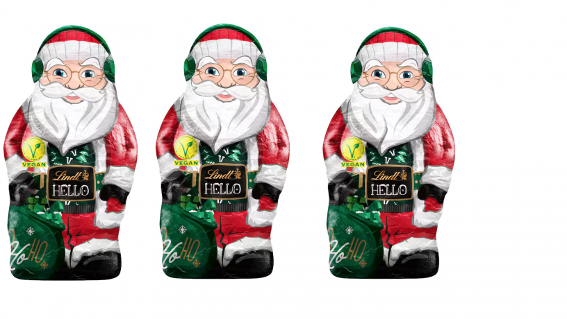 Lindt 2025 Hello Santa Vegan 3stk x 80 g, Линдт Веган Дед Мороз, 12см, 80 грамм х 3 штуки (240 грамм)