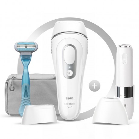 Braun IPL System quot;Silk-expert Pro PL3129 + Mini-Gesichtsrasiererquot; in Weiss & Silber Система IPL "Silk-expert Pro PL3129 + Mini Face Shaver" в белом и серебристом