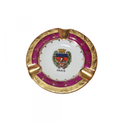Пепельница винтажная Limoges Francce, бело-красный фарфор &quot;Герб Парижа&quot;, 10,5 x 2 см, Франция, 1960-70гг.