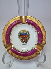 Пепельница винтажная Limoges Francce, бело-красный фарфор &quot;Герб Парижа&quot;, 10,5 x 2 см, Франция, 1960-70гг.