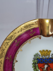 Пепельница винтажная Limoges Francce, бело-красный фарфор &quot;Герб Парижа&quot;, 10,5 x 2 см, Франция, 1960-70гг.