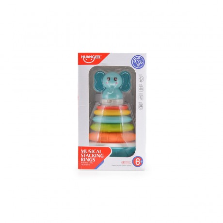 MONI Stapelringe HE0295 Elefant 7-teilige Stapelpyramide mit Musiktonen beim Stapeln Stapelspielzeug Кольца для штабелирования HE0295 Слон 7-элементная пирамида для штабелирования с музыкальными мелодиями.