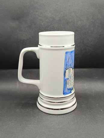 Кружка немецкая пивная винтажная Lubero / R.Nock "Почетный дар муниципалитета Офтерсхайм" с изображением города, 0.5 л, 18 см, фарфор, Германия, 1970-80гг.