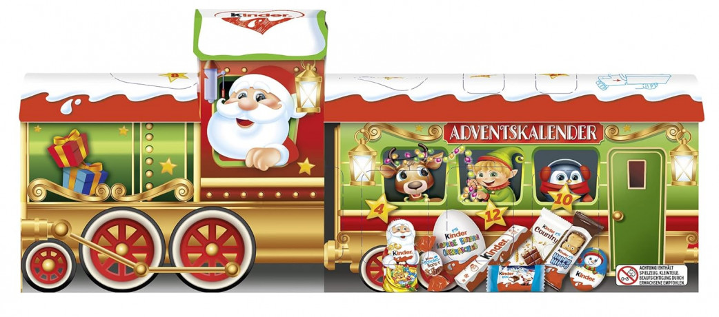 Kinder Mix Adventskalender 3D-Zug 226g, Киндер Адвент-календарь 2024 "Рождественский экспресс", 24 сладких сюрприза, 226 грамм