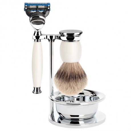 Muhle SOPHIST 4-tlg. Silberspitz Rasier-Set Griffe weisses Porzellan СОФИСТ 4 шт. Набор для бритья Silvertip с ручками из белого фарфора
