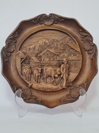 German Wood Винтажное деревянное панно "Швейцария", ручная работа, 23см, Германия 1950-60гг.