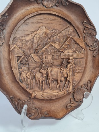 German Wood Винтажное деревянное панно "Швейцария", ручная работа, 23см, Германия 1950-60гг.