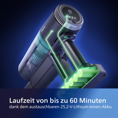 Philips Philips Akku-Hand-und Stielstaubsauger XC3031/01 3000 Series, 50,4 W, beutellos, mit LED-Duse und digitalem Motor, bis zu 60 Minuten Laufzeit  Беспроводной ручной пылесос Philips XC3031/01 серии 3000, 50,4 Вт, без мешка, со светодиодной насадкой и