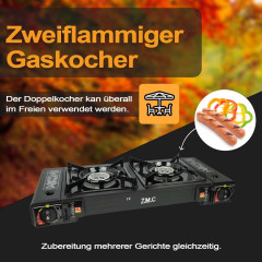 ZMC ZMC Gaskocher Doppel Kartuschenkocher Gaskocher 2 Flammig + 20x Gaskartuschen 227g, (mit automatische Piezo-Zundung Warmeleistung: 2,3KW), Outdoor Gas Campingkocher 2Fach Gasherd Ofen Butan Kochfeld Gas Kocher  Газовая плита ZMC с двойным картриджем, 