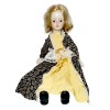 German Doll, Немецкая винтажная кукла блондинка в черно-желтом платье и в желтой шапочке, фарфор, 45см, 1980-1985гг.