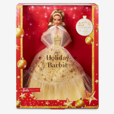 Barbie Signature Holiday Doll 3 mehrfarbig Modell 4 HJX06 Кукла Барби рождественская, со светлыми волосами в золотом платье