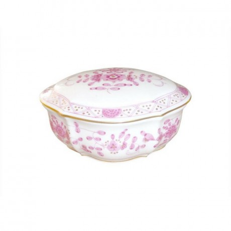 Meissen Meissen  'Neuer Ausschnitt - Indische Malerei 2 mit Kante purpur Goldpunkte mit Goldrand' Dose 10x8x4 cm Meissen "New Section - Индийская живопись 2 с краем пурпурно-золотыми точками с золотым ободком" шкатулка 10x8x4 см