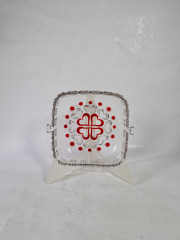 Фруктовница винтажная Walther Glas, квадратная, с красным декором, стекло, 19 х 16.5 см, Германия, 1970-80гг.