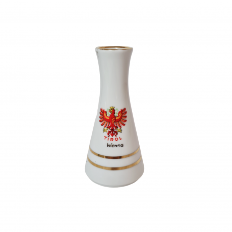Ваза винтажная Lilien Porzellan, белый фарфор с красно-желтым гербом, 12,5 x 6 см, Австрия, 1960-70гг.