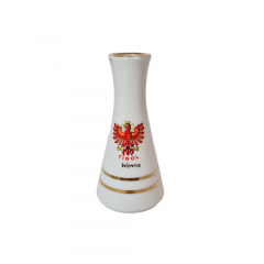 Ваза винтажная Lilien Porzellan, белый фарфор с красно-желтым гербом, 12,5 x 6 см, Австрия, 1960-70гг.