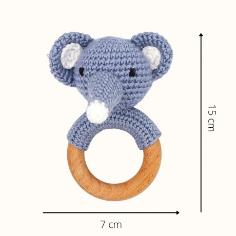 Angels Baby Gehakelte Babyrassel aus Baumwolle mit Beissring aus Holz in niedlichem Tiermotiv Вязаная крючком детская погремушка из хлопка с деревянным колечком для прорезывания зубов в милом зверином мотиве.