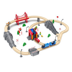 Syntek Bauklotze fur Kinder Selbstgebauter magnetischer Zug fur Kinder mit Holzschienen Конструкторы для детей Самодельный магнитный поезд для детей с деревянными рельсами