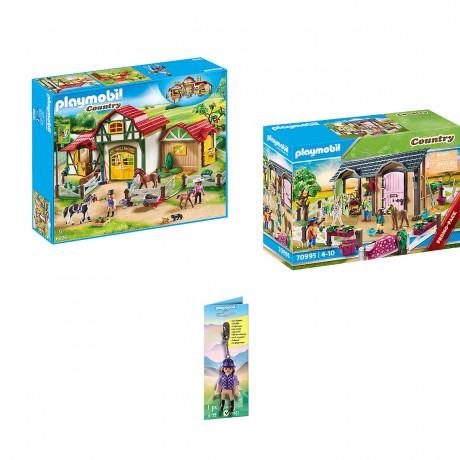 PLAYMOBIL 3er Set: 6926 Grosser Reiterhof + 70995 Reitunterricht mit Pferdeboxen + 70651 Schlusselanhanger Reiterin Набор из 3 предметов: 6926 Большая школа верховой езды + 70995 Уроки верховой езды с ящиками для лошадей + 70651 Брелок для ключей «Всадниц