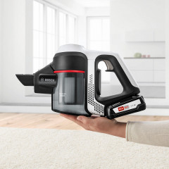 BOSCH BOSCH Akku-Stielstaubsauger Unlimited Serie 6, weiss, BCS611AM, beutellos, 18V Power for ALL Akku, inkl. Mobelpinsel und Polsterduse  Беспроводной пылесос BOSCH Unlimited Series 6, белый, BCS611AM, без мешка, аккумулятор 18 В Power for ALL, включая 