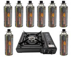 Morleos Morleos Gaskocher Campingkocher Gaskocher Outdoor Camping Piezo Kocher + 8x Gaskartusche, (2,2KW Kocher + Gas)  Газовая плита Morleos Кемпинговая плита Газовая плита Открытый кемпинг Пьезоплита + 8 газовых картриджей (плита 2,2 кВт + газ)