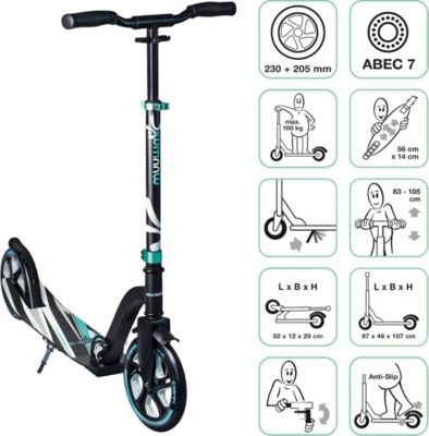 Muuwmi muuwmi Aluminium Scooter Pro 230\/205 mm schwarz-turkis muuwmi Алюминиевый самокат Pro 230/205 мм черно-бирюзовый