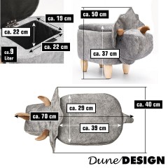 Dune Design® Dino Kinderhocker mit Stauraum Детский табурет Dino с местом для хранения