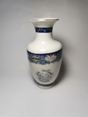 Japan porcelain, Винтажная Ваза &quot;Цветы и птицы&quot; в сине-голубых тонах с позолотой, Раритет, японский фарфор, 22см, Япония 1970г.