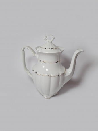 Walbrzych Poland Белый фарфоровый чайный набор с позолотой: чайник, сахарница, молочник, Польша, 1960-70гг.