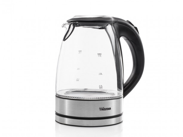 Tristar Tristar Wasserkocher, 1.7 l, 2200 W, Glas LED Beleuchtung 360° Edelstahlsockel, leise elektrisch ohne Kabel  Чайник Tristar, 1,7 л, 2200 Вт, стеклянное светодиодное освещение, основание из нержавеющей стали на 360°, бесшумный электрический без каб