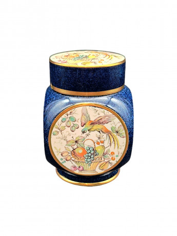 Банка для чая винтажная Carlton Ware England "Фрукты и птица", в ярких тонах, керамика, 13 х 8 см, Англия, 1960-70гг.