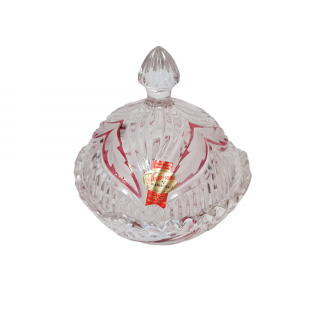 Чаша с крышкой винтажная Anna Hutte, хрусталь с красным декором, 15 x 13 см, Германия, 1960-70гг.