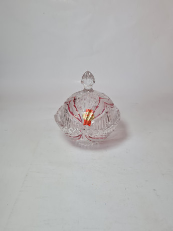 Чаша с крышкой винтажная Anna Hutte, хрусталь с красным декором, 15 x 13 см, Германия, 1960-70гг.