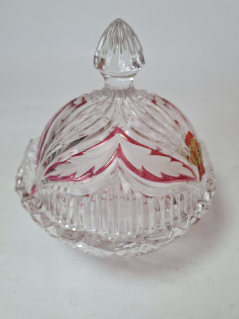 Чаша с крышкой винтажная Anna Hutte, хрусталь с красным декором, 15 x 13 см, Германия, 1960-70гг.