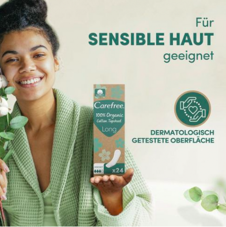 Carefree Slipeinlagen Organic Cotton Long 24 St, Карефри Ежедневные прокладки из органического хлопка Long 24шт, 1 упаковка (24 штуки)