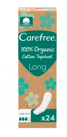 Carefree Slipeinlagen Organic Cotton Long 24 St, Карефри Ежедневные прокладки из органического хлопка Long 24шт, 1 упаковка (24 штуки)