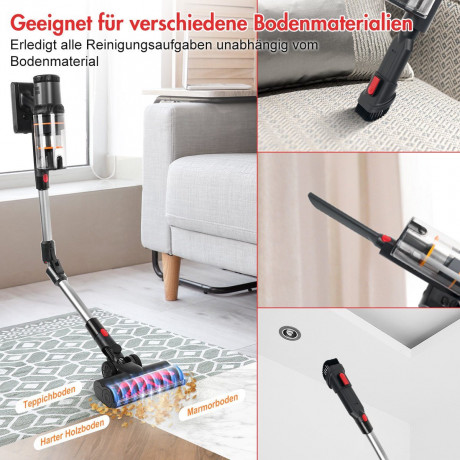 7Magic 7Magic Akku-Hand-und Stielstaubsauger, 450 W, 30000 Pa Starke Saugleistung, Laufzeit max. 60min, Faltbarer Staubsauger, 6-stufiges HEPA Filtrierung, LED Anti-Tangle Elektroburste, Abnehmbarer Akku, Wandhalterung, fur Tierhaare/Fussboden/Teppiche, 0