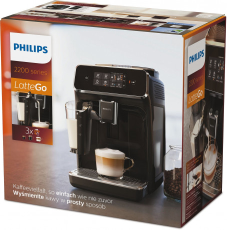 Philips Philips Kaffeevollautomat 2200 Serie EP2231/40 LatteGo, klavierlackschwarz  Полностью автоматическая кофемашина Philips серии 2200 EP2231/40 LatteGo, черный рояль