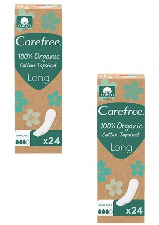 Carefree Slipeinlagen Organic Cotton Long 24 St, Карефри Ежедневные прокладки из органического хлопка Long 24шт, 2 упаковки (48 штук)
