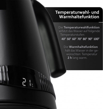 JUNG JUNG Wasserkocher ADLER AD1295B Wasserkocher mit Temperatureinstellung Digital Kettle, 1.7 l, 2200 W, Edelstahl LCD Display 360° Basis, Wasserkessel Wasser kochen Kettle  Чайник JUNG ADLER AD1295B чайник с регулировкой температуры, цифровой чайник, 1