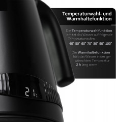 JUNG JUNG Wasserkocher ADLER AD1295B Wasserkocher mit Temperatureinstellung Digital Kettle, 1.7 l, 2200 W, Edelstahl LCD Display 360° Basis, Wasserkessel Wasser kochen Kettle  Чайник JUNG ADLER AD1295B чайник с регулировкой температуры, цифровой чайник, 1