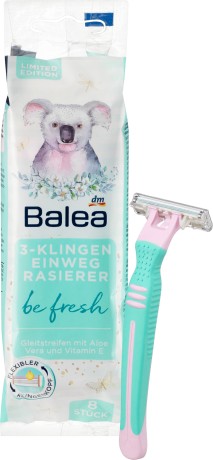Einwegrasierer 3P-Klingen BE  FRESH Женские одноразовые станки для бритья с 3-мя лезвиями и полоской с алоэ вера и витамином Е, 8 штук