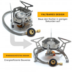 Elfmonkey Elfmonkey Gaskocher Gaskocher Campingkocher, 3500W, Piezozundung, Windschutz, Adapter  Газовая плита Elfmonkey, газовая плита, походная плита, 3500 Вт, пьезоподжиг, защита от ветра, адаптер