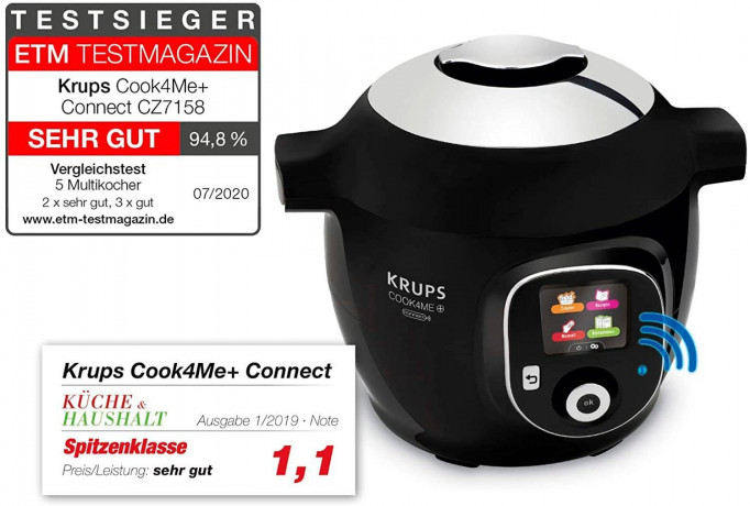 Krups Krups Multikocher CZ7158 Cook4Me+ Connect, 1600 W, 6 l Schussel, elektr. Schnellkochtopf, 150 vorprogrammierte Rezepte, 4L Kapazitat Мультиварка Krups CZ7158 Cook4Me+ Connect, 1600 Вт, чаша 6 л, электрическая. Скороварка, 150 запрограммированных ре