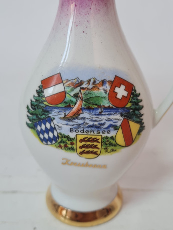 Кувшин-ваза винтажный Fritz Montag с пейзажем Крессброн на Боденском озере, 17 x 7,5 см, Германия, 1960-70гг.