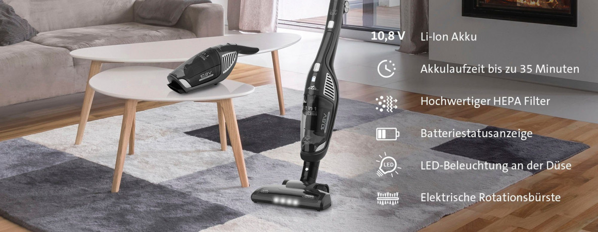 eta eta Akku-Hand-und Stielstaubsauger Moneto Schwarz ETA244990000, 23,76 W, beutellos  Беспроводной ручной пылесос eta Moneto Black ETA244990000, 23,76 Вт, без мешка